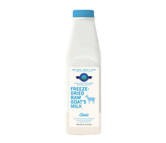 Lait chèvre lyophilisé Shepherd Boy Farms pour chiens et chats, riche en protéines.