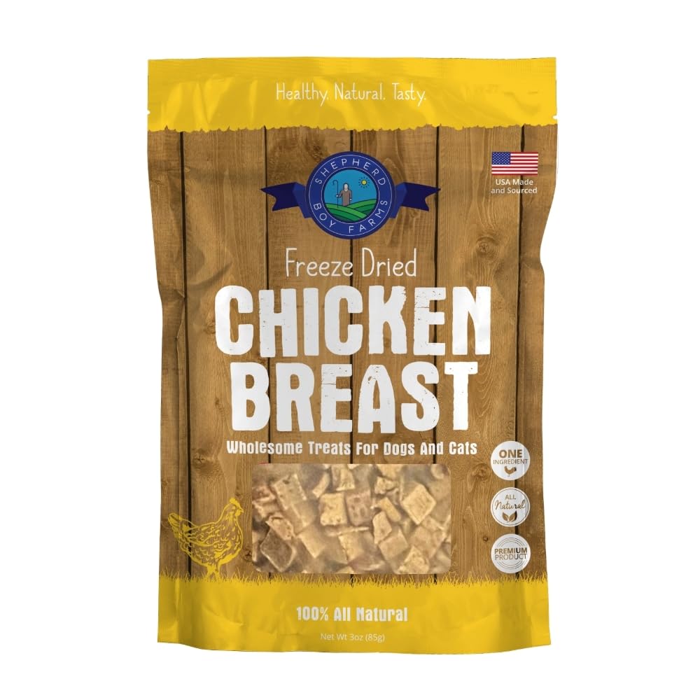 Friandise Shepherd Boy Farms: poitrine de poulet lyophilisée, haute teneur en protéines pour chiens.