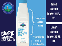 Probiotiques dans le lait chèvre lyophilisé Shepherd Boy Farms pour digestion douce.
