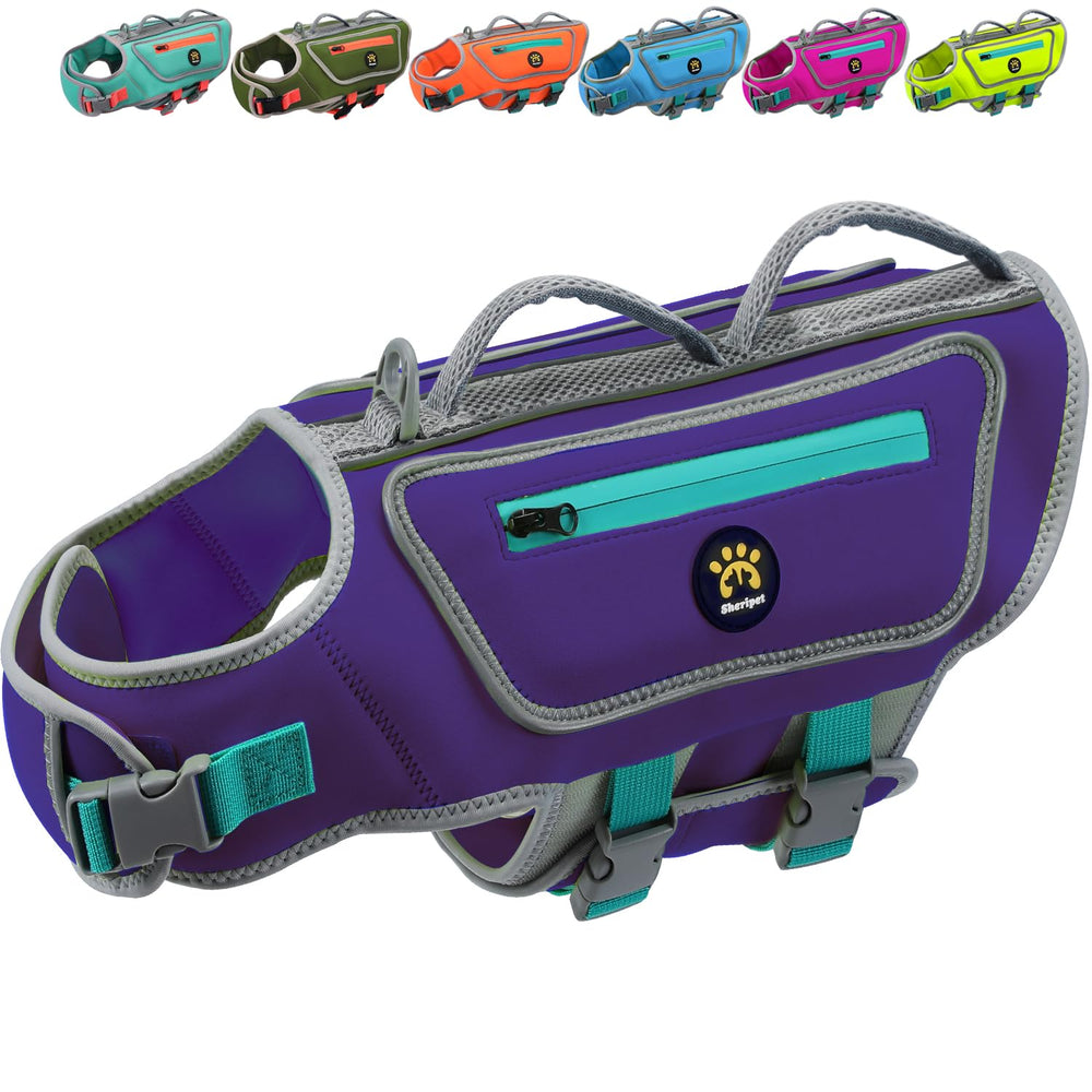 Sheripet gilet sauvetage chien en neoprene violet pour haute flottabilité