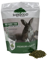Sherwood Pet Health : lapin mange granulés au foin Timothy dans son bol, repas naturel.
