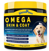Emballage SHINEPAWS Omega3 pour chiens avec 120 gommes faciles à donner.