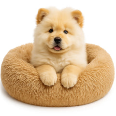 Lit apaisant SHINY-V donut camel petit, douceur rassurante pour chien et chat.