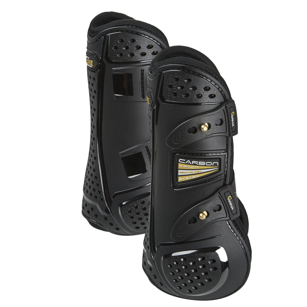 Shires ARMA OXI-Zone protège-tendon noir, vue avant, ventilation à 360° pour sessions intenses.