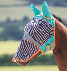 Shires masque zèbre pour ponette, couvre nez et offre respirabilité.
