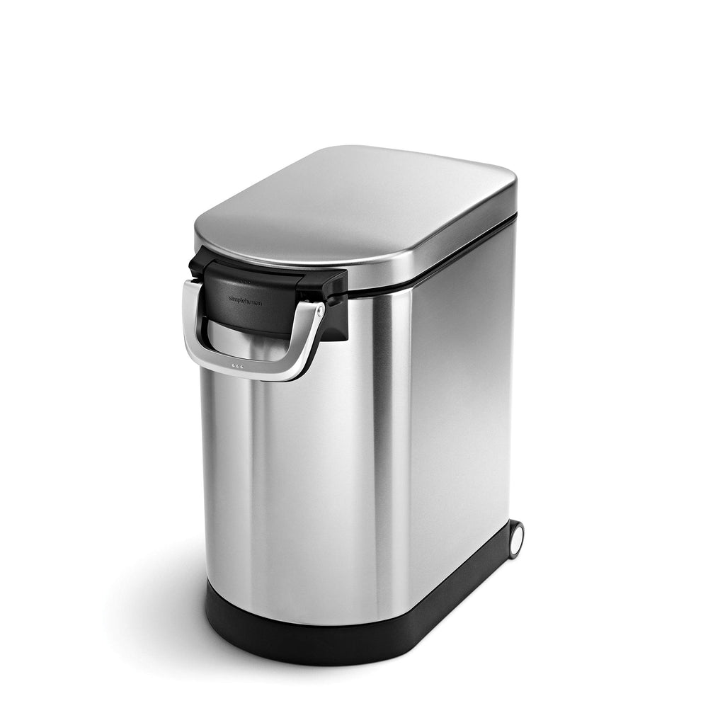 simplehuman conteneur 25 L pour nourriture animale, design robuste et pratique.