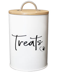 Conteneur Simply Unleashed pour friandises chien-chat avec couvercle bambou, rangement sûr et élégant.