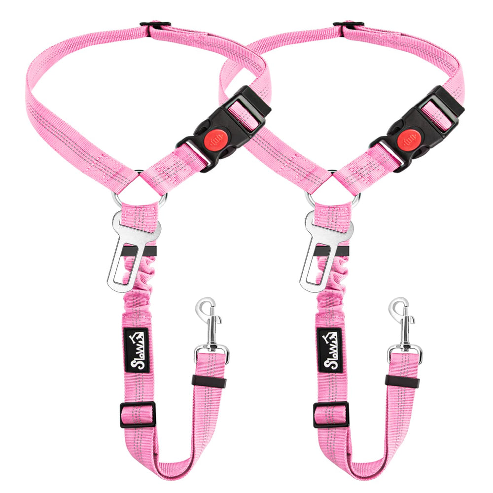 SlowTon ceinture sécurité chien rose avec appui-tête pour voyage plus sûr.