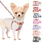 Harnais SlowTon pour chien, motif fleur rose XS, confort léger pour les promenades quotidiennes.