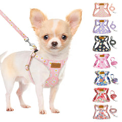 Harnais SlowTon sans tirage pour chien, motif fleurs rose Daisy, léger et confortable.