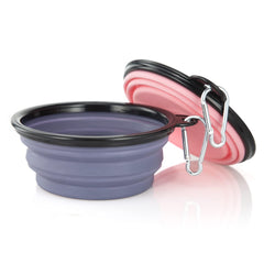 Gamme SLSON: gamelle d'eau pliable 2-pack en violet et rose pour déplacements.