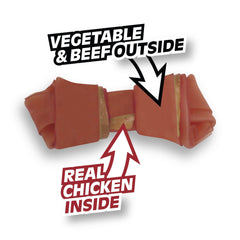 SmartBones boeuf et légumes, intérieur poulet réel, texture appétente.