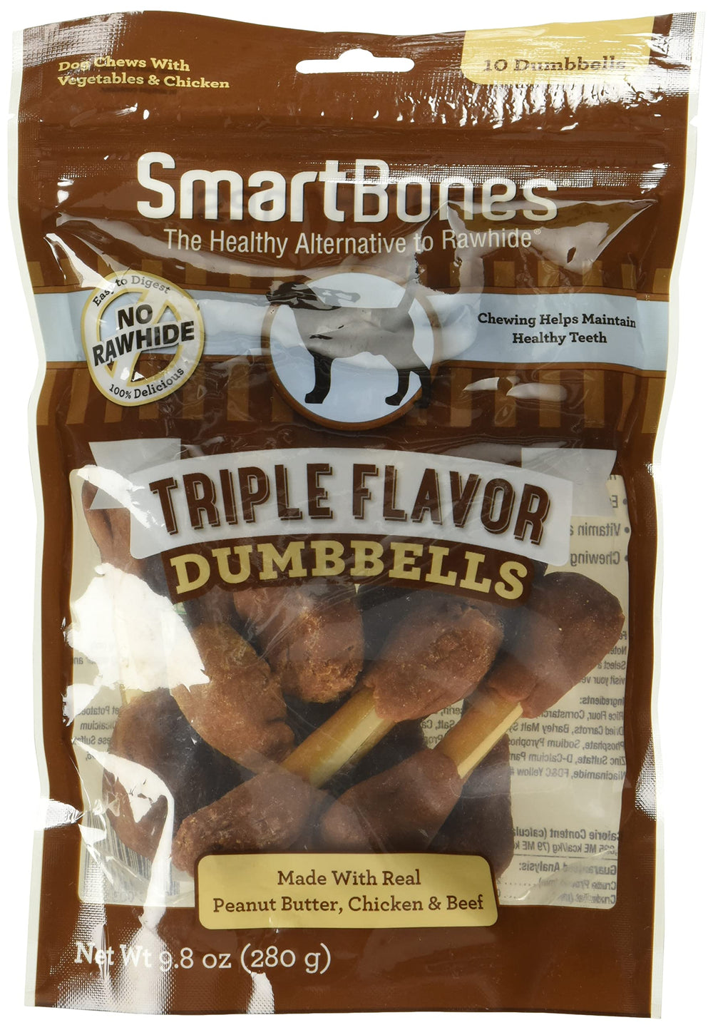 SmartBones halteres saveur triple beurre de cacahuete, friandise facile à digérer pour chien.