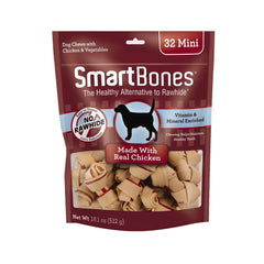 SmartBones Mini Chews poulet reel : friandise digeste et savoureuse sans cuir brut.