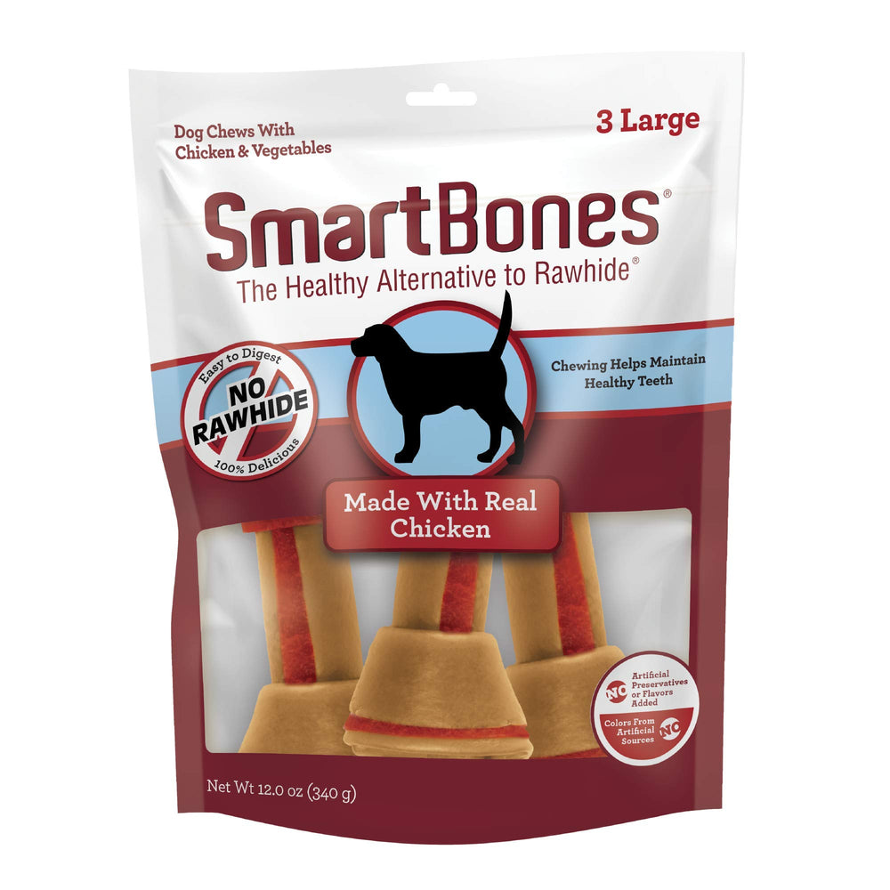 SmartBones Os au poulet réel, format grand pour chiens, idéal pour sessions de mastication.
