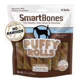 SmartBones Puffy Rolls, gros plan à mâcher, friandise savoureuse et facile à mâcher.