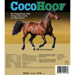 SmartEquine CocoHoof – texture des pellets en gros plan, nutriments clés visibles.