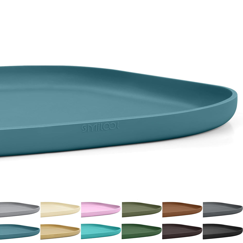 SMILOOL tapis alimentaire carré en silicone bleu ardoise anti-débordement.