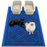Smiry Tapis Litière Chat bleu vue face, capte les grains près de la caisse.