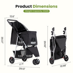 SMUG Poussette pour animaux roue 360° et freinage fiable pour trajets