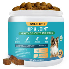 SnazFirst: flacon du complément hanches et articulations pour chiens, soutien potentiel à la mobilité.