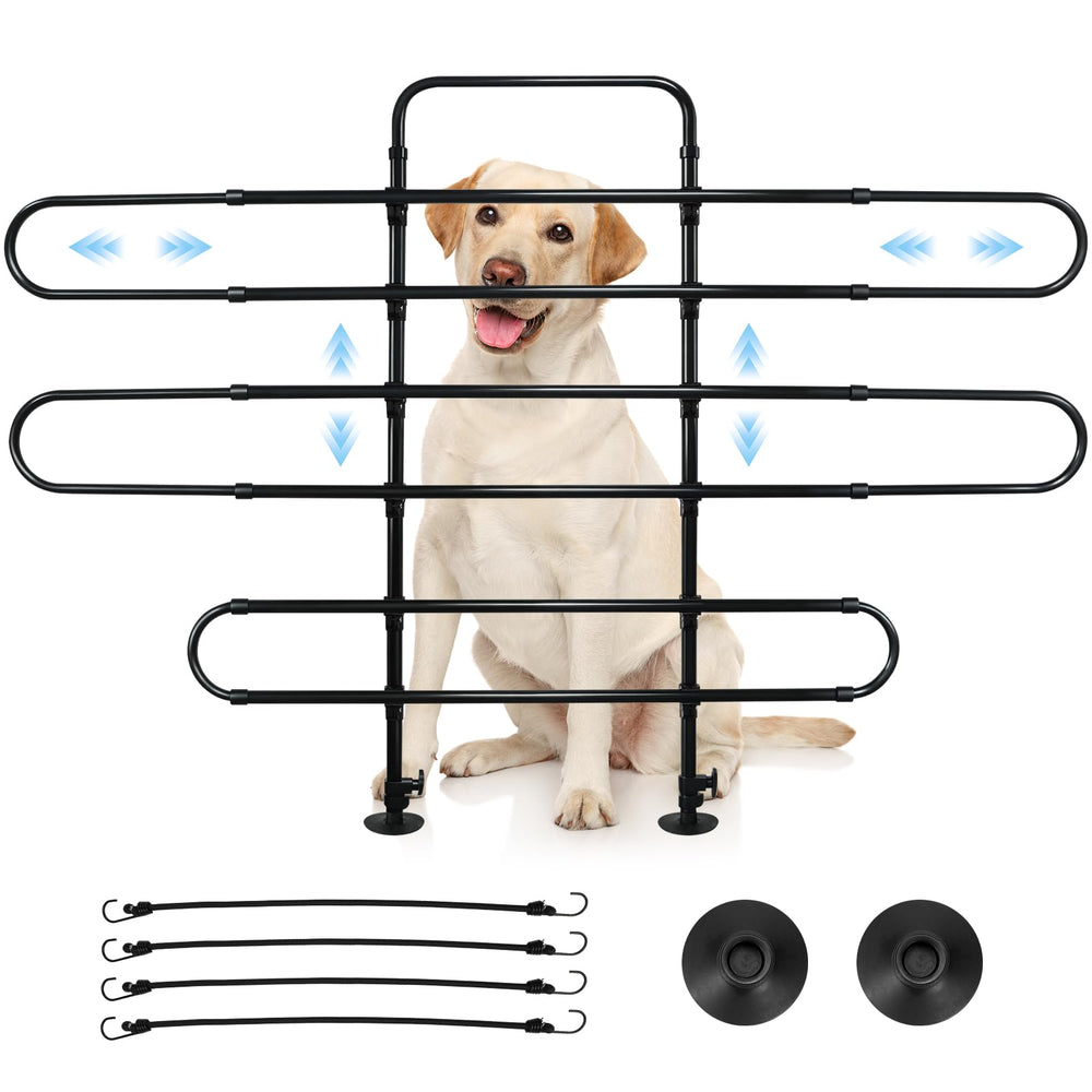 Barrière Snooweerin montrant la hauteur réglable pour chien pendant le trajet.