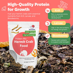 Snout and Shell Protein Mix Hermit Crab Food avec insectes et krill, ingrédients riches pour la vitalité