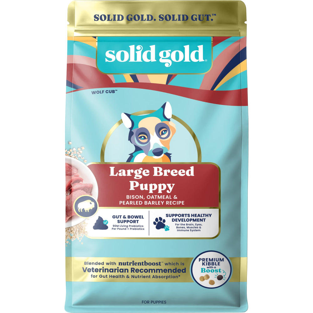Solid Gold avec bison comme premier ingrédient; soutien potentiel à la croissance du chiot.