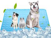 Tapis refroidissant SOMOYA pour chien bleu posé sur le sol offre une fraîcheur rapide.