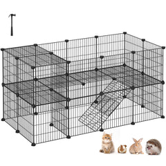 SONGMICS enclos pour petits animaux deux etages, design interieur pour surveillance facile
