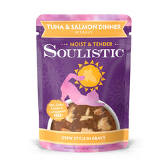 Soulistic Poche thon-saumon-gravy: repas riche en protéines pour chats actifs.