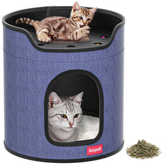 SOVPAIT cabane pour chat intérieur bleu, refuge spacieux