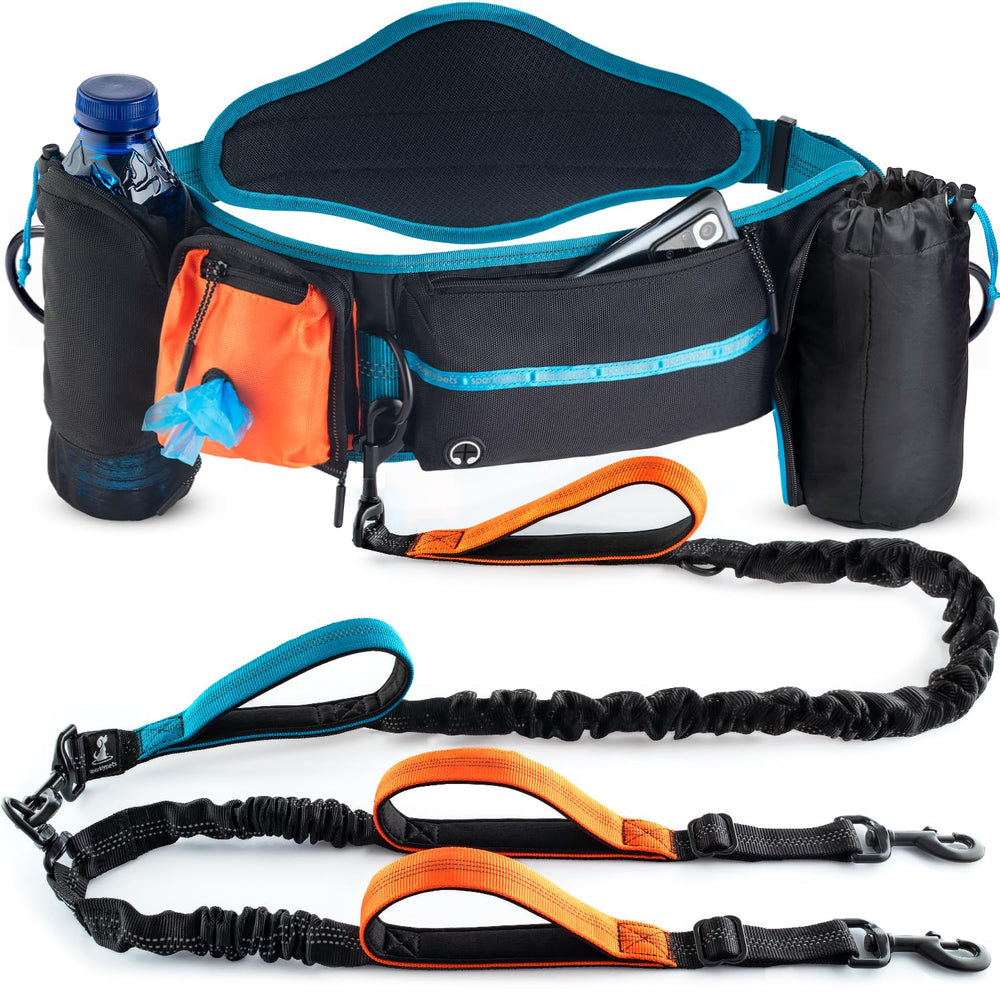 SparklyPets, double-bungee ceinture chien, maintien sûr lors de la marche à deux chiens.