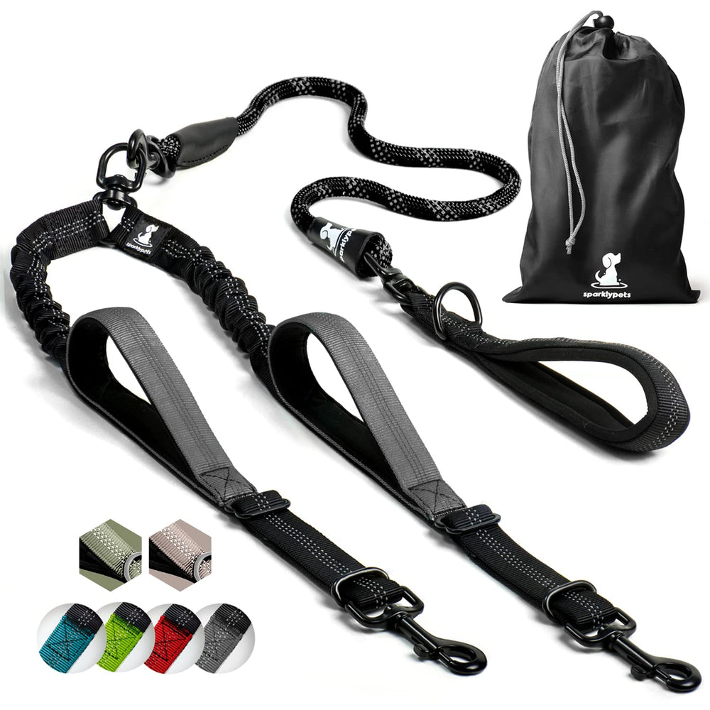 Laisse double SparklyPets avec poignées rembourrées pour un confort lors des promenades.