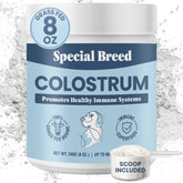 Special Breed Colostrum Bovin bouteille visible, soutien immunitaire potentiel.