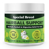 Special Breed Hairball Support, bocal, utilisé quotidiennement pour le soutien digestif.
