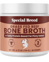 Special Breed emballage poudre bouillon os boeuf, stockage pratique et prêt à l'emploi.