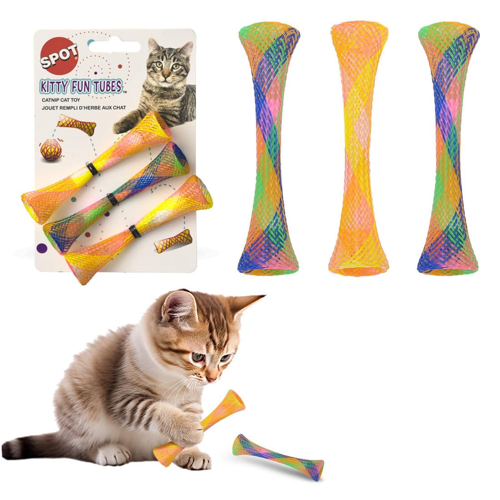 SPOT Tubes minou — jouet en mesh coloré stimulant l’activité.