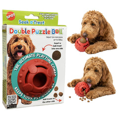 SPOT Seek-A-Treat Balle-Puzzle Double montrant les deux ouvertures pour friandises.