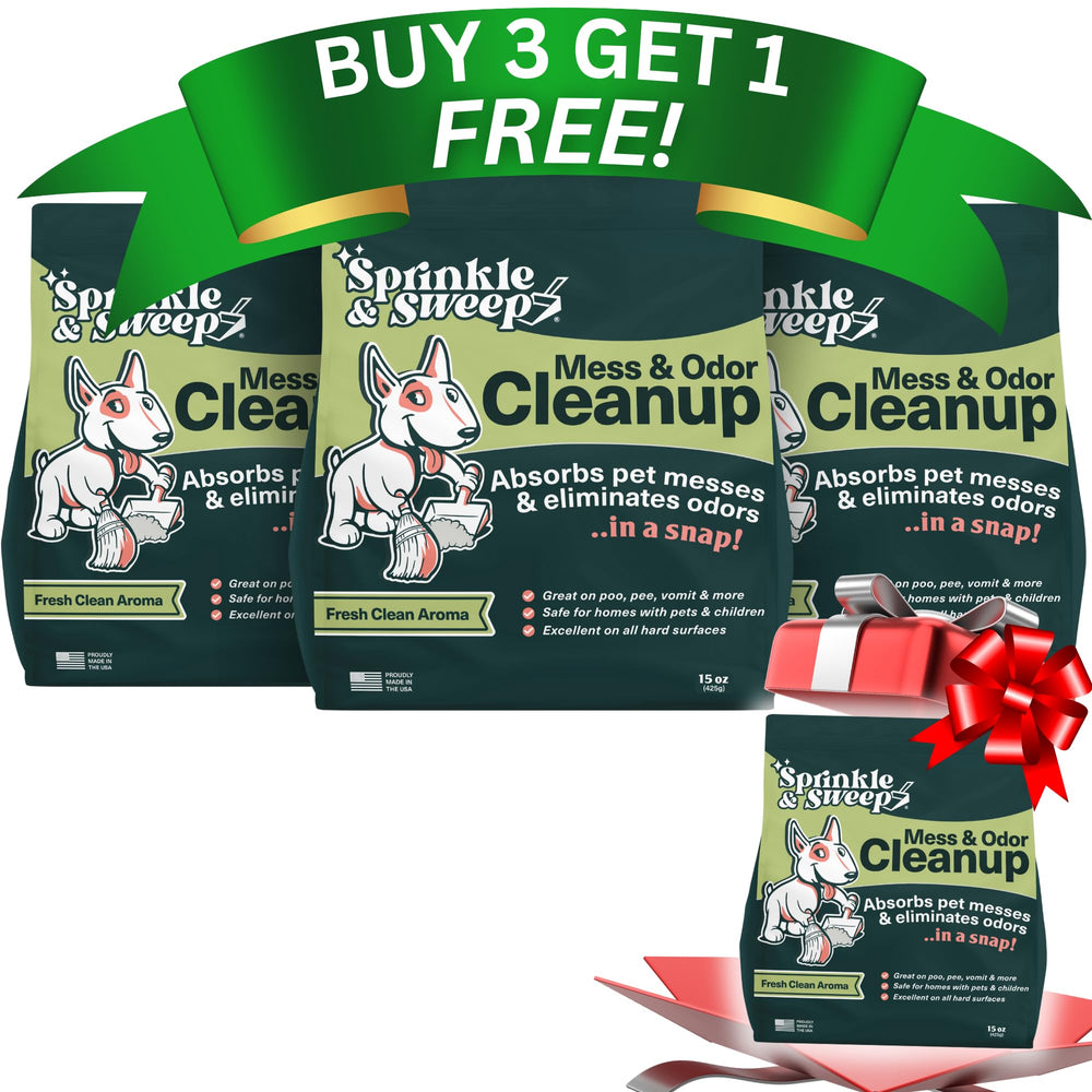 Sprinkle & Sweep: bouteille-nettoyant accidents animaux, nettoyage rapide sans résidu.