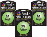Balle lumineuse Spunky Pup Fetch et Glow Ball grande, couleurs variées, parfaite pour jeux nocturnes sûrs et amusants