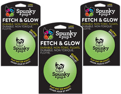Balle lumineuse Spunky Pup Fetch et Glow Ball grande, couleurs variées, parfaite pour jeux nocturnes sûrs et amusants