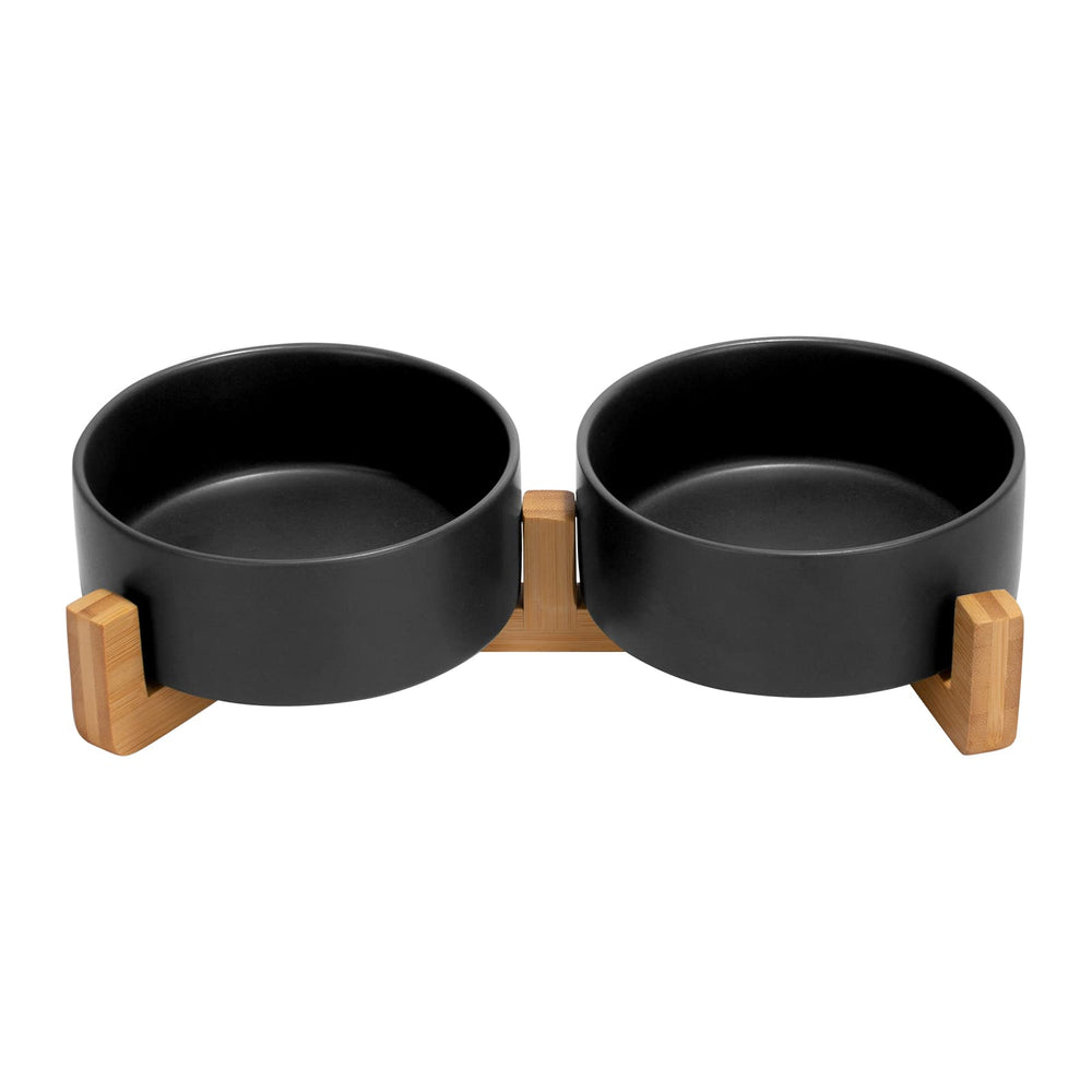 SPUNKYJUNKY ensemble-bols-ceramique-chat-chien-avec-support-bois, pratique et élégant.