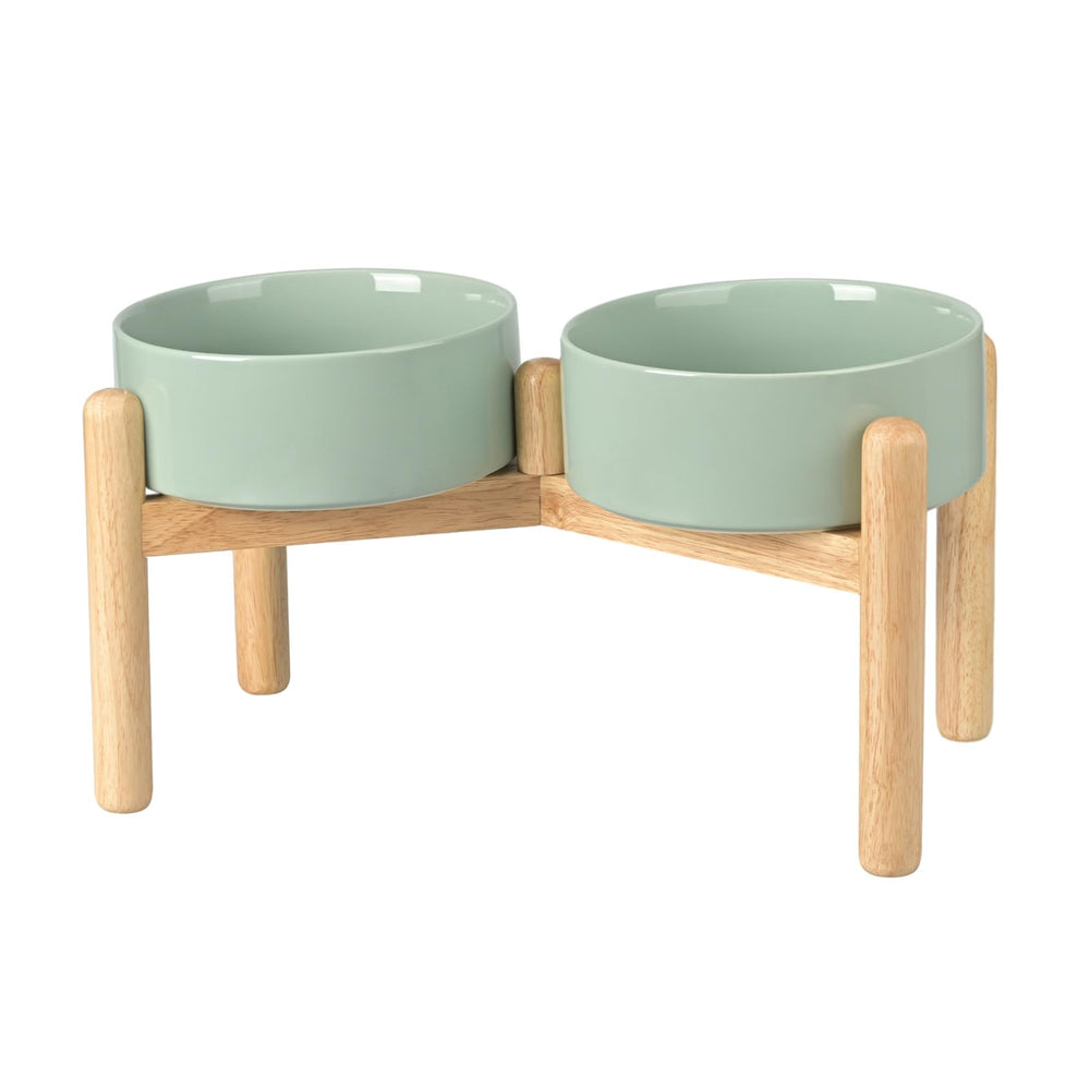 SPUNKYJUNKY bol ceramique elevé avec support bois, posture alimentaire plus naturelle