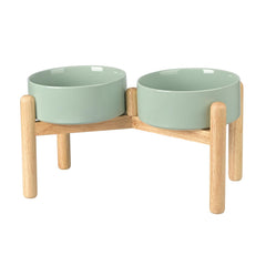SPUNKYJUNKY bol ceramique elevé avec support bois, posture alimentaire plus naturelle