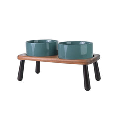SPUNKYJUNKY bol elevé en céramique avec support en acacia, repas plus confortables et facile a nettoyer