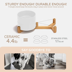 Support bois naturel SPUNKYJUNKY avec bol céramique, design ergonomique.