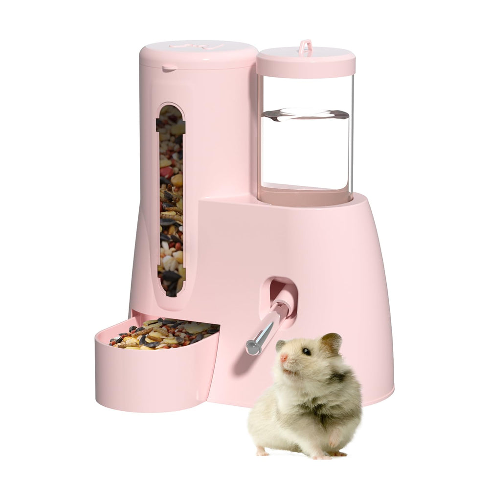 SQUSIMEI bouteille 2 en 1 rose pour hamster, eau sans fuite et alimentation pratique.