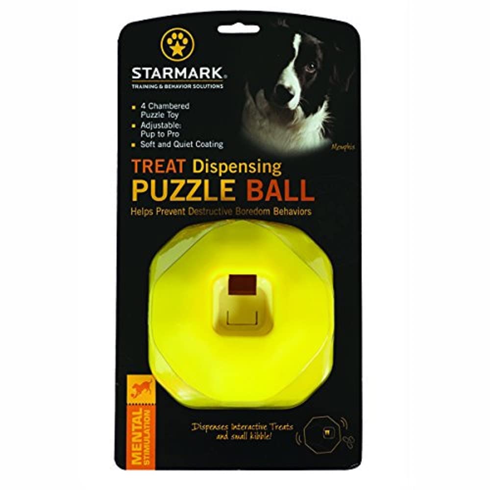 Balle distributeur de friandises Starmark pour chien libérant des récompenses pendant le jeu