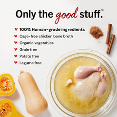 Ingrédients naturels: curcuma et cannelle avec bouillon de poulet, pour un goût réconfortant.